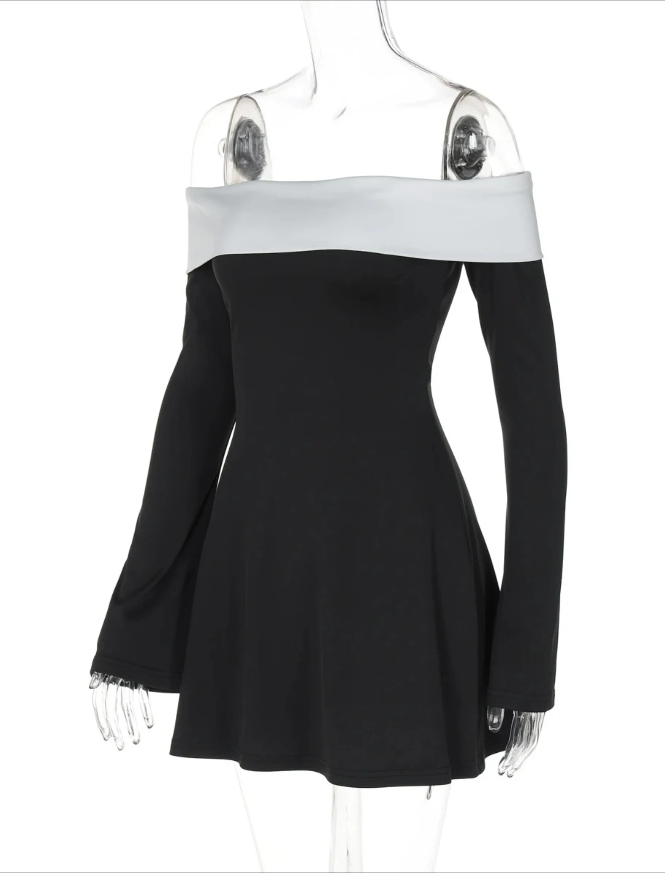 Schouder lange mouwen slanke mini-jurk dames sexy elegante outfit prom verjaardagsfeestje clubwear lentejurk