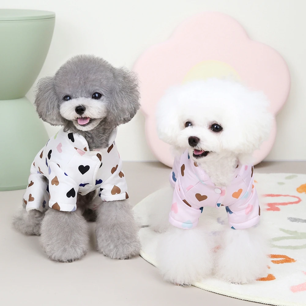 Cute Heart Dog Warm Jumpsuit Rompers Winter Pet Clothes Dog Jacket Puppy Yorkshire Pomeranian Poodle Bichon Frise Clothing Coat