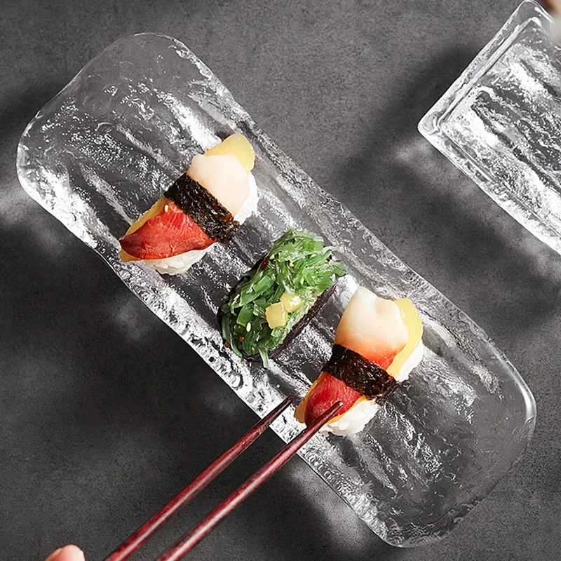 

Japanese Sushi Plate Ins Tableware Creative Rectangular Tray for Western Food Domestic Dessert Glass Plate Sashimi Plate