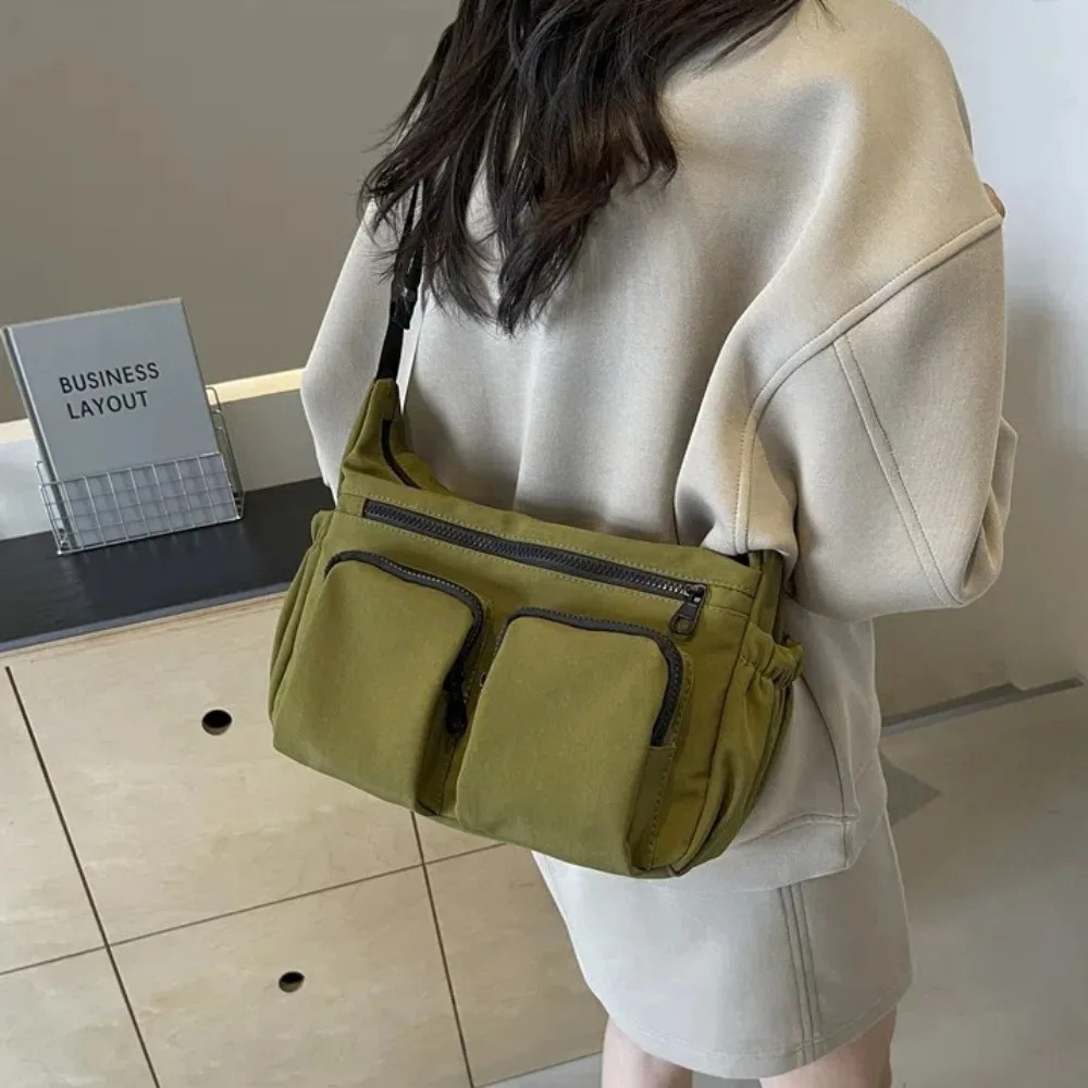 Bolsa tiracolo de grande capacidade para homens e mulheres, estilo Harajuku, bolsa de lona, alça ajustável, bolsa feminina leve