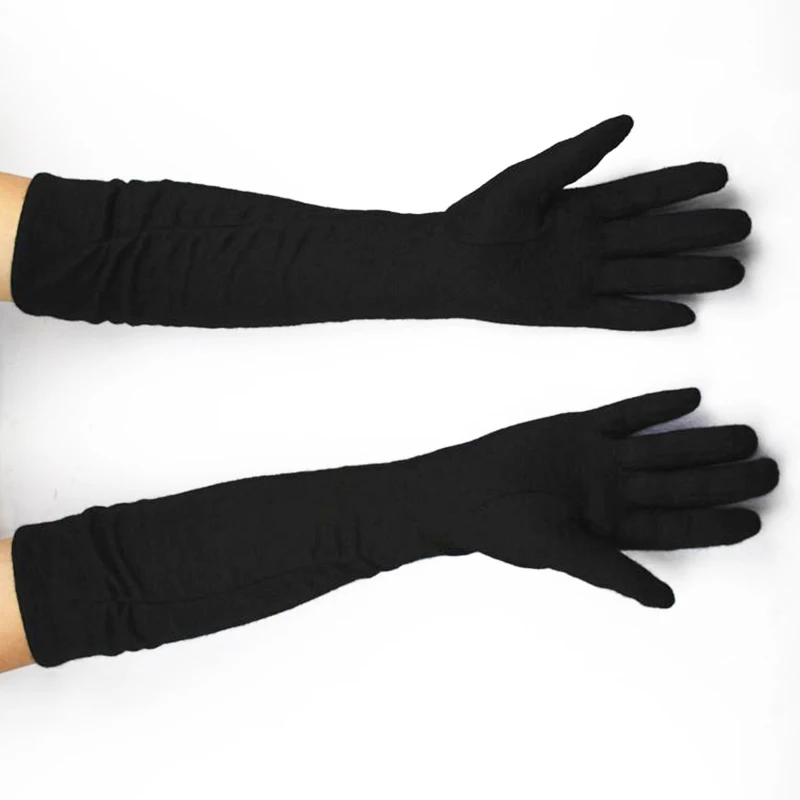 45CM Knitted Long Gloves Female Black Cashmere Single-Layer Thin Micro-Elastic Spring and Autumn Sun Protection Warm Arm Cover