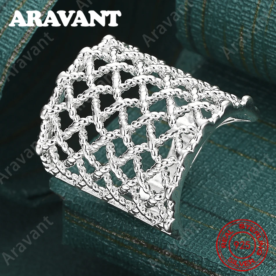 925 Sterling Silver Geometric Openwork Ring (6-10#) - Commuter Accessory, Christmas Gift, Jewelry