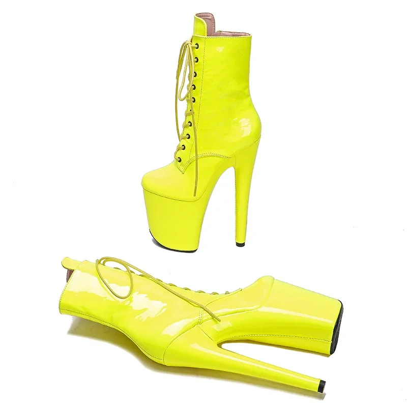Leecabe 20CM/8 pulgadas amarillo charol PU tacón alto superior plataforma Pole Dance boot