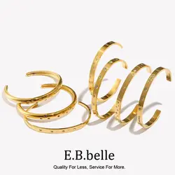 E.B.belle 18K vergoldet, anlaufgeschützt, Kristallzirkon, gepflastert, glänzender Stern, Mond, Manschettenarmbänder, Armbänder für Damen, Handgelenk-Armreifen