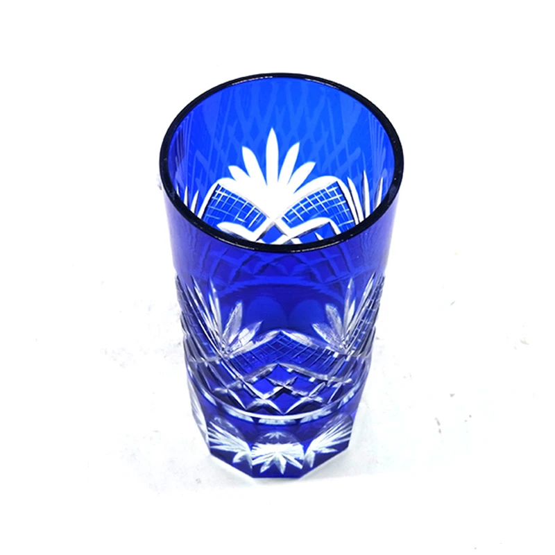 2 Pieces Blue Japanese Edo Kiriko Hand Cut To Clear Wine Glass Tumbler 180ml/6oz