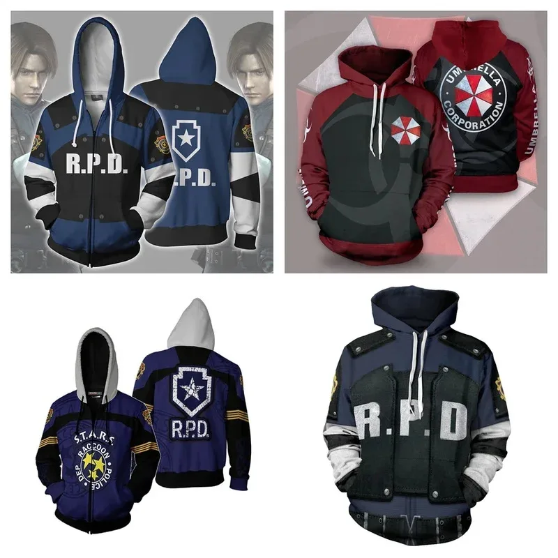 Sudaderas con capucha de la película Resident Evil, sudadera de Leon Scott Kennedy, jersey de Cosplay, chaqueta Unisex, ropa con cremallera, ropa de calle, cárdigan, Tops