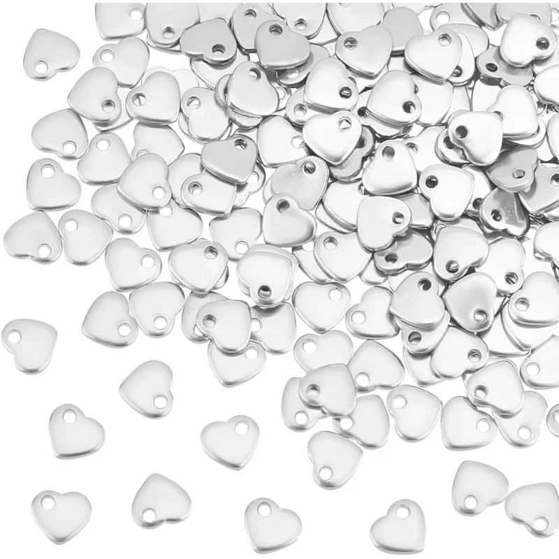 200pcs Stainless Steel Pendants Heart Shape Charms Small Hole Pendant for DIY Necklace Bracelet Jewelry Making 6x6x1mm