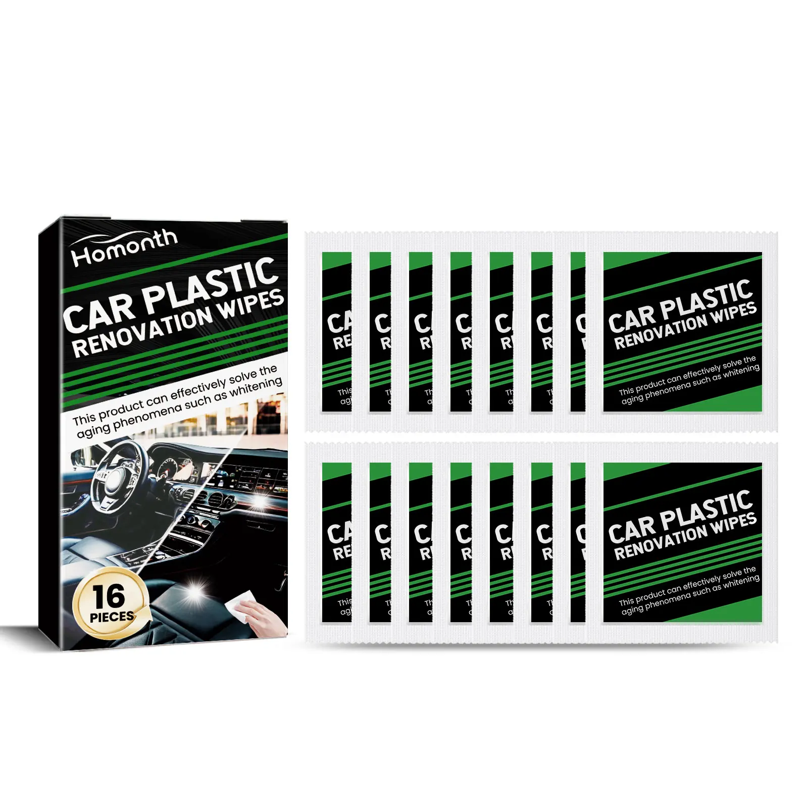 

Car Plastic Renovation Wipes, Decontamination Refurbishment Clean Car Upholstery Portable Maintenance Wipes