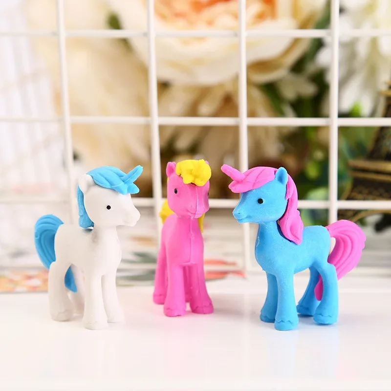 4 Pcs Creative Cartoon Cute Horse Eraser Student Animal Rubber Kids Gift Stationery Kawaii School Supplies