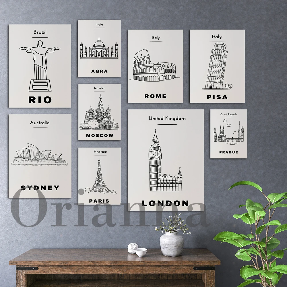 Barcelona Vienna Sydney Rome Brazil Rio Prague Pisa Paris Bangkok Moscow London Istanbul India City Travel Poster Wall Art Print