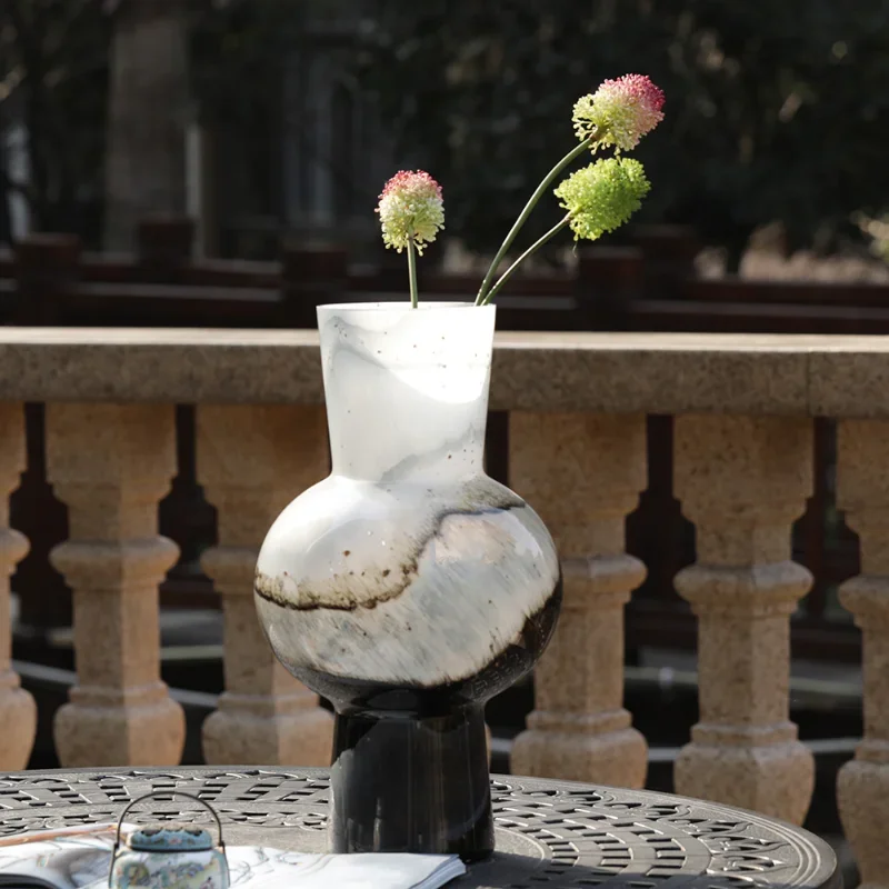 Medieval style gradual change color matching glass vase living room dining table hydroponics retro vase simple light luxury deco