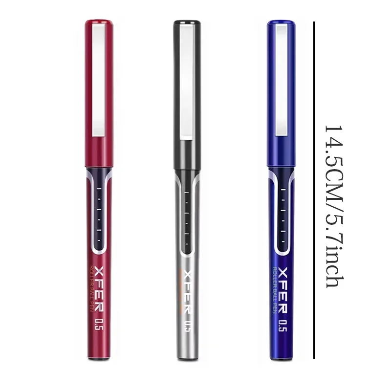 3Pcs/set 0.5mm Straight Cylinder Liquid Ball Point Pen Blue/black/red Ink Gel Pen Office Stationery Fine Writing Tools