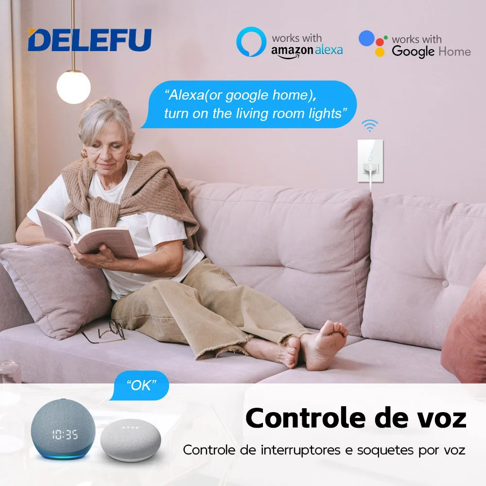 Imagem -03 - Delefu-interruptor Tuya Wifi 16a Soquete 20a Padrão Brasil Painel de Vidro 4x2 Interruptor de Luz Inteligente Funciona com Alexa Google Home