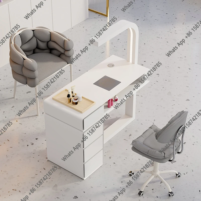 

Sm Cream Dust Collector Manicure Table With Lamp French Beauty Storage Nail Table Minimalist Aesthetic Table Ongle Salon Furnitu
