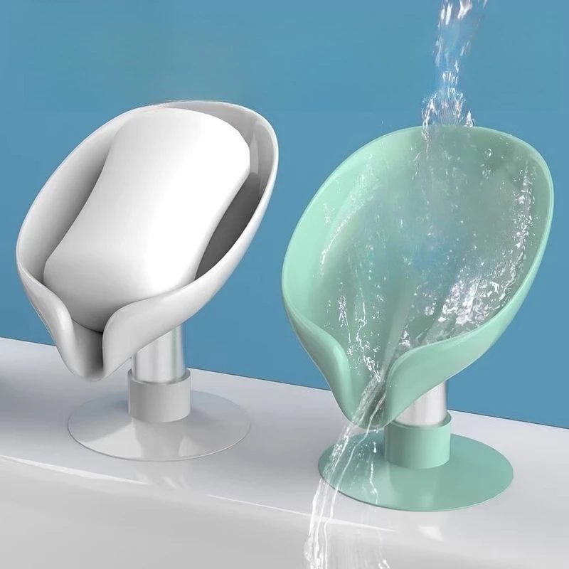 Leaf Shape Soap Holder Drain Soap Box Holder Bathroom Shower Soap Holder sponge Storage Tray Creative Sucker Bathroom Storage