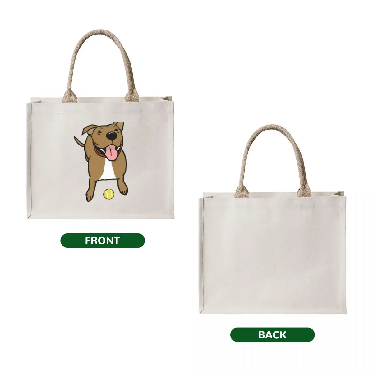 Happy Brown Dog with Tennis Ball Cute Cartoon Canine Tote Bag sacs de shopping bag luxury women Customizable tote bag