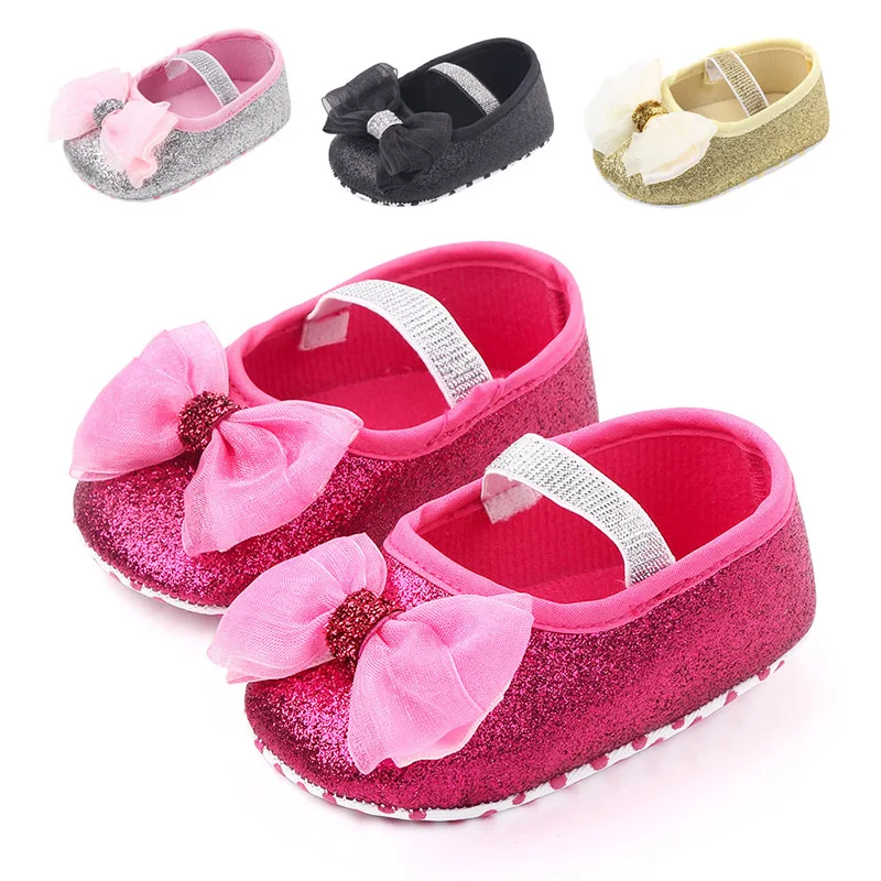 

Newborn Baby Shoes Baby Boy Girl Shoes Lace Bowknot Sole Anti-slip Gold and Silver Toddler First Walkers Infant Girl Crib Shoes