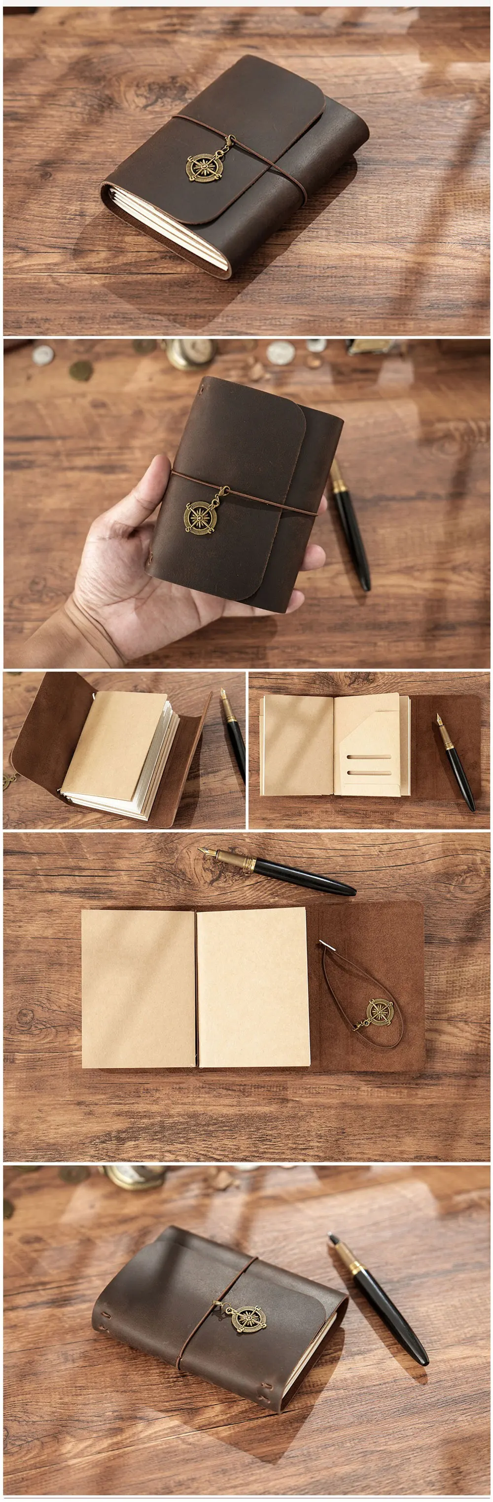 A5 Three Fold Journal Real Leather Notebook Refillable Vintage Style Diary Traveler Note Books Back to School Gift