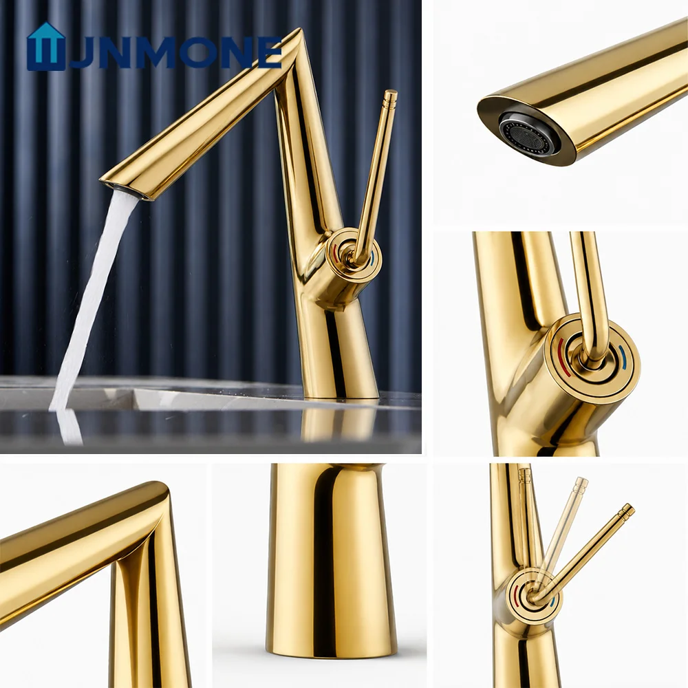Solid Brass Basin Faucet Deck Mounted Bathroom Faucet Hot Cold Mixer Bathroom Sink Faucets Lavatory One Hole Washbasin Wash Taps