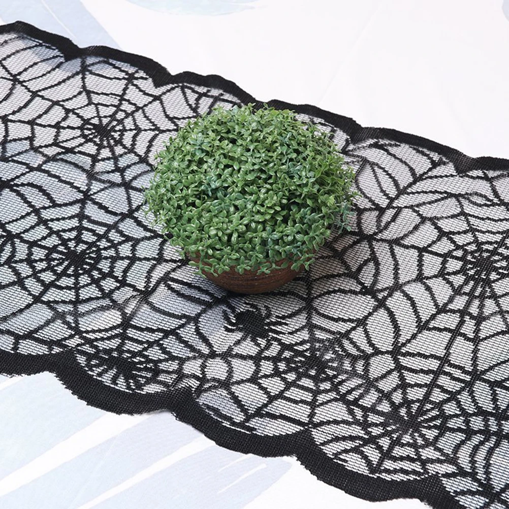 

2 pcs Spider Web Tablecloth Halloween Runner Rectangular Lace Cover Protects from Spill Stain Fits Buffet Outdoor Dining Tables