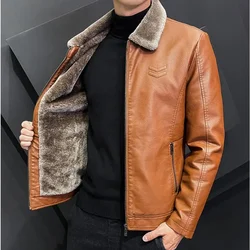 Winter Fashion Warmth Thickened Leather Jacket Lapel Solid Zipper Design Plus Size 4XL-M WorkCoat Men's Leather Jacket