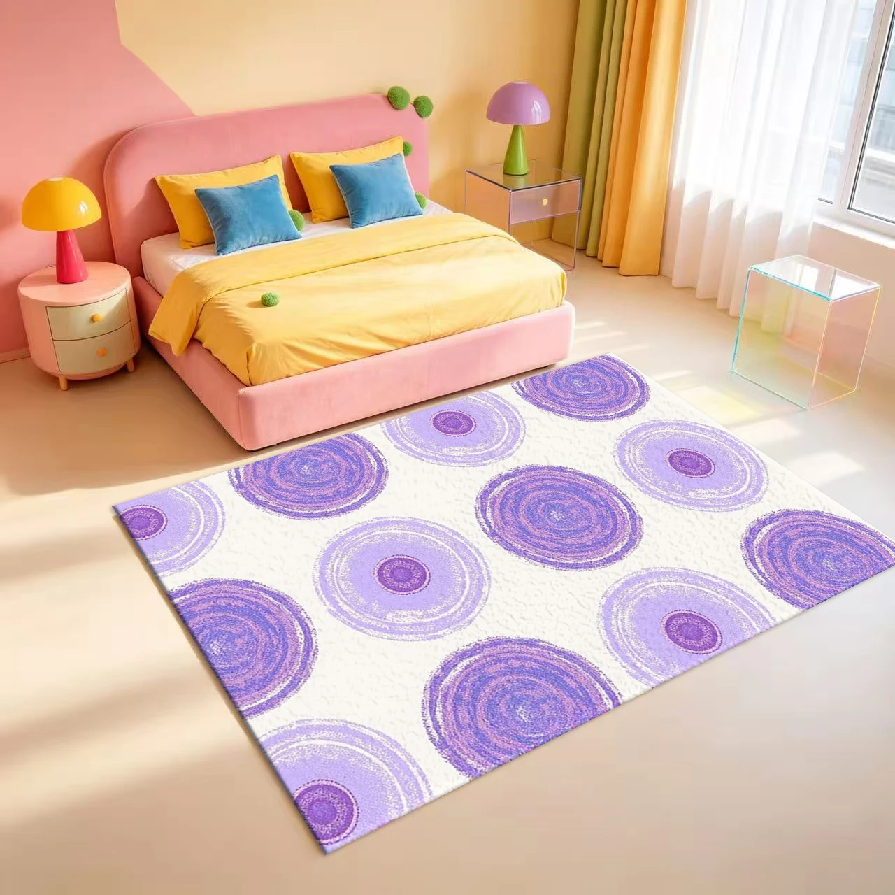Purple Lavender Circular Swirl Carpet Floor Decoration Abstract Art Seamless Home Decor Rug
