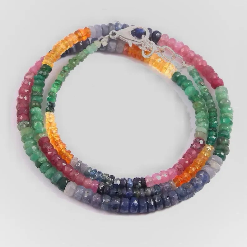 

Multi Sapphire Strand Necklace Natural 2-4mm Faceted Gemstone 16-26 Inch Jewelry