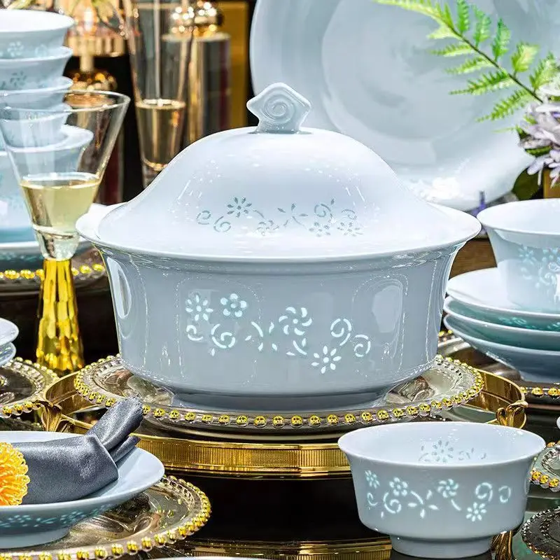 

High-white porcelain tableware high-end hotel home light luxury Chinese-style exquisite shadow celadon dishes