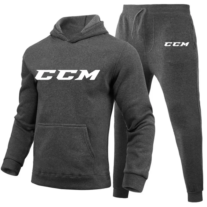 Men CCM Tracksuit Casual 2 Pieces Sets Sweatshirt Hooded+Sweatpants CCM Print Sportswear Mens Clothes Jogger Sport Suit