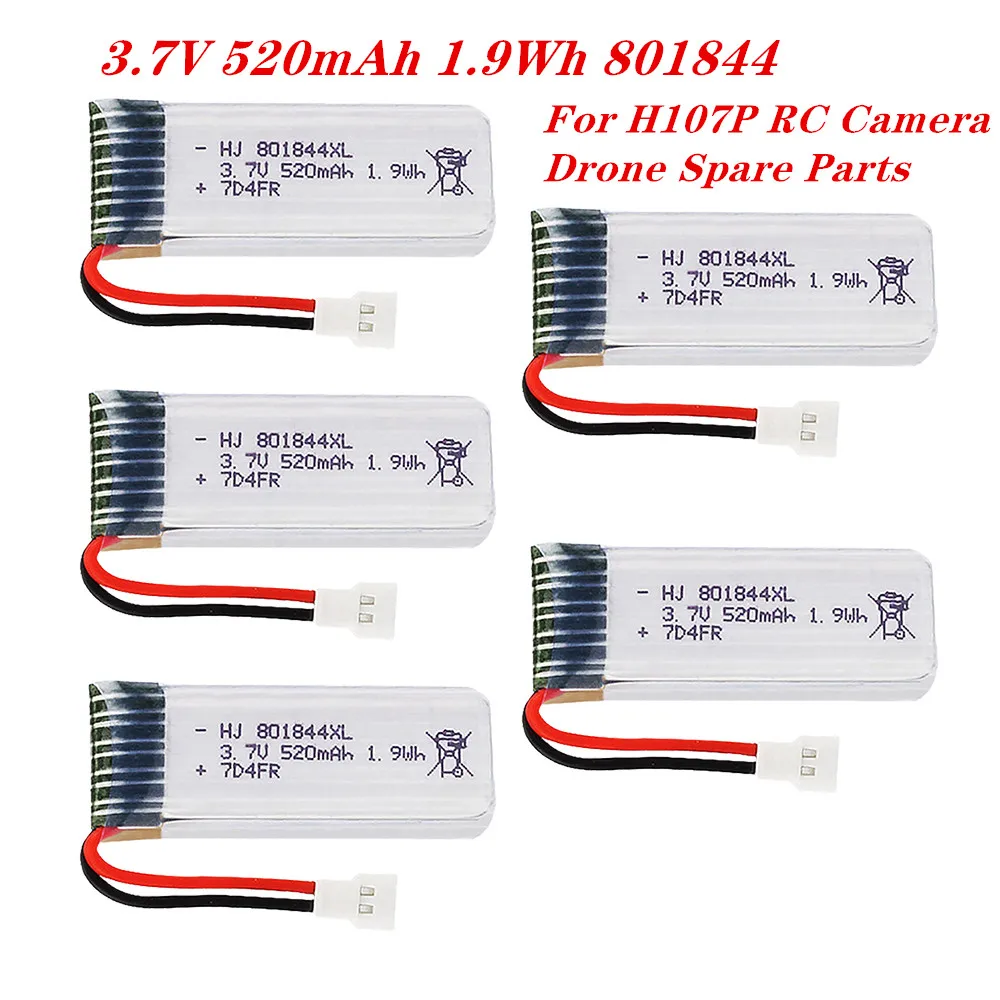 

High Rate Battery 3.7V 520mAh 801844 25c Lipo Battery For H107P RC Camera Drone Spare Parts Battery xh2.54 plug 2-10pcs