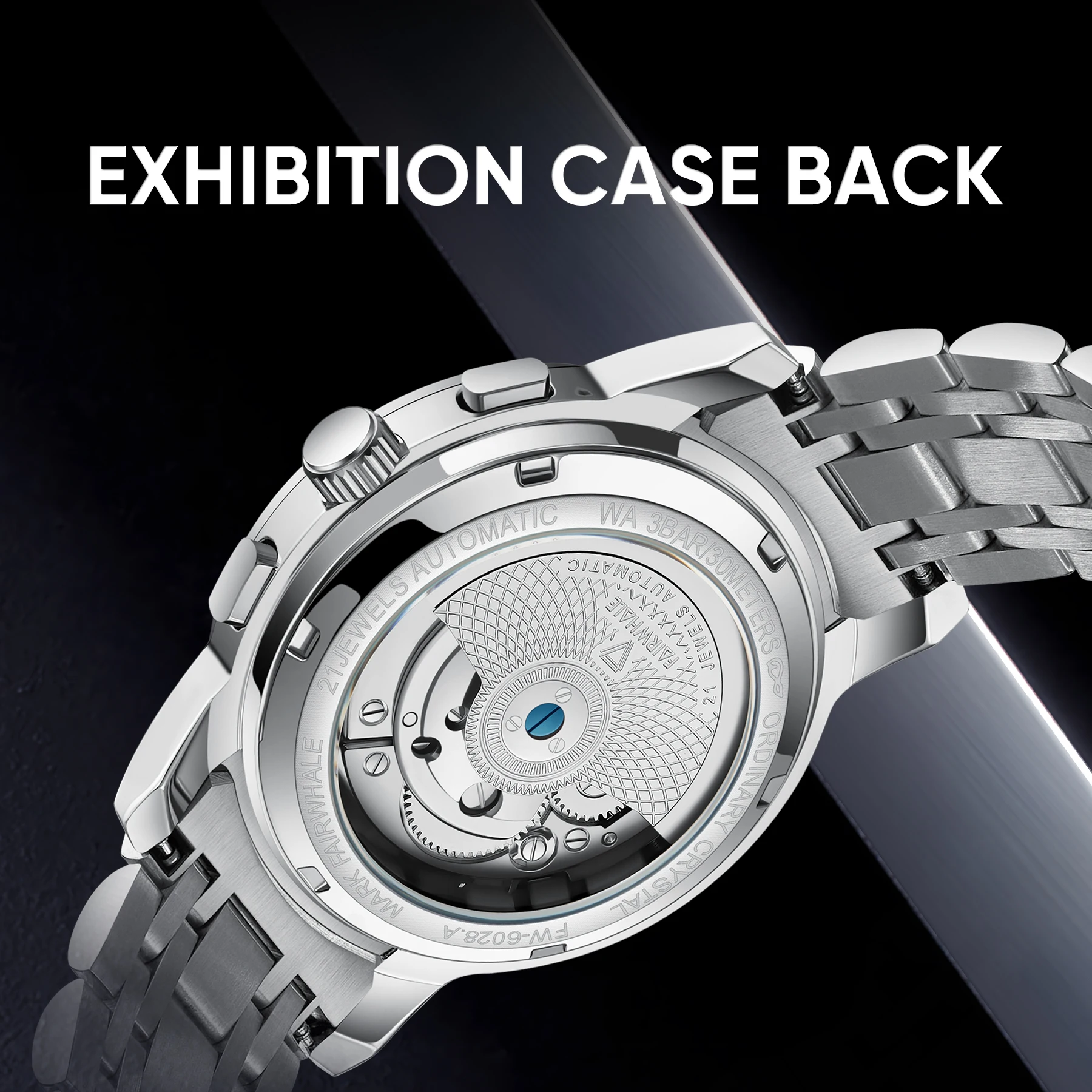 Mark Fairwhale Men's Automatic Watch Stainless Steel Strap High Transparency Dial Resistant Scratch-Proof Case Wristwatch