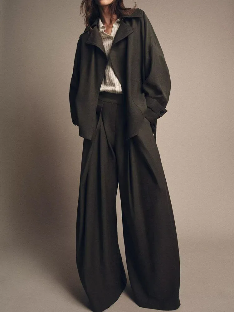 وصل حديثًا لخريف 2025 معطف نسائي بحزام وثنيات وسراويل طويلة زي المسرح العرقي تصميم Ele Dra