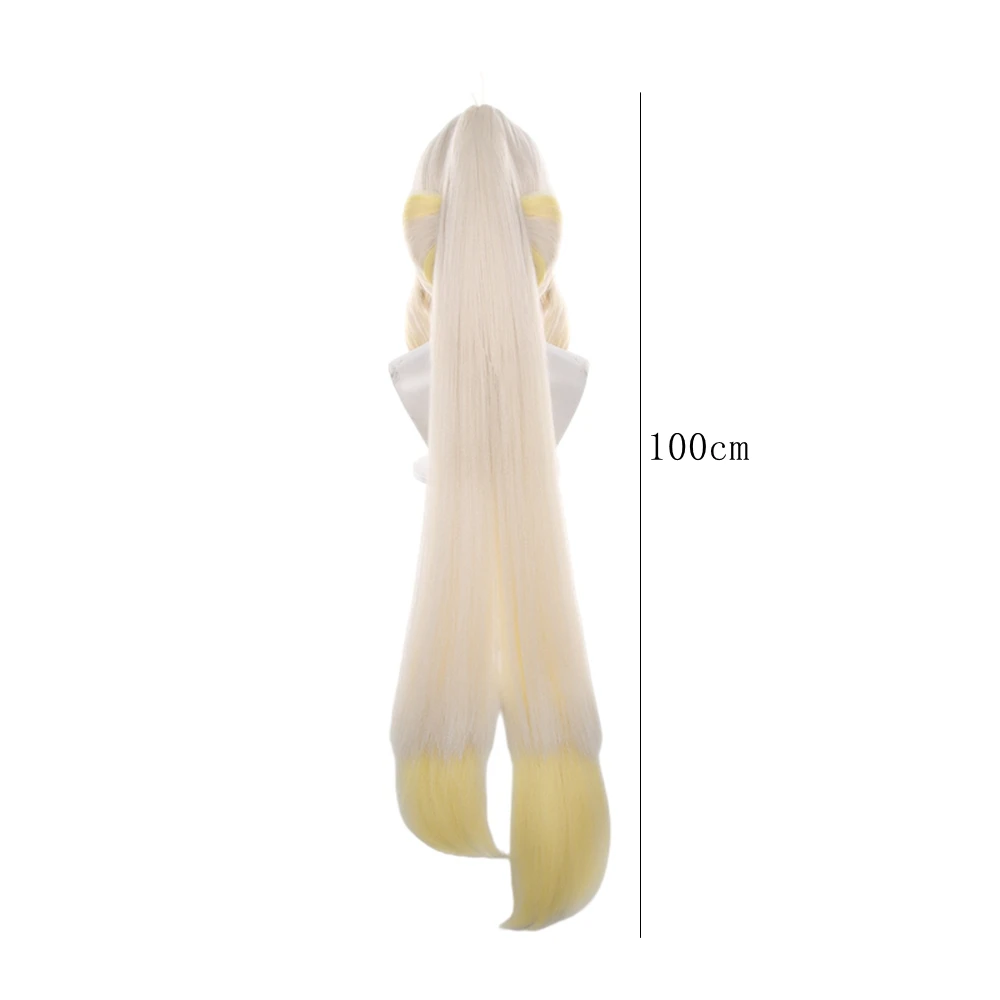 Long Blonde Ombre Yellow Cosplay Wig With Bangs Ahoge Twin Tails Synthetic Heat Resistant Anime Game Halloween Party Women Hair