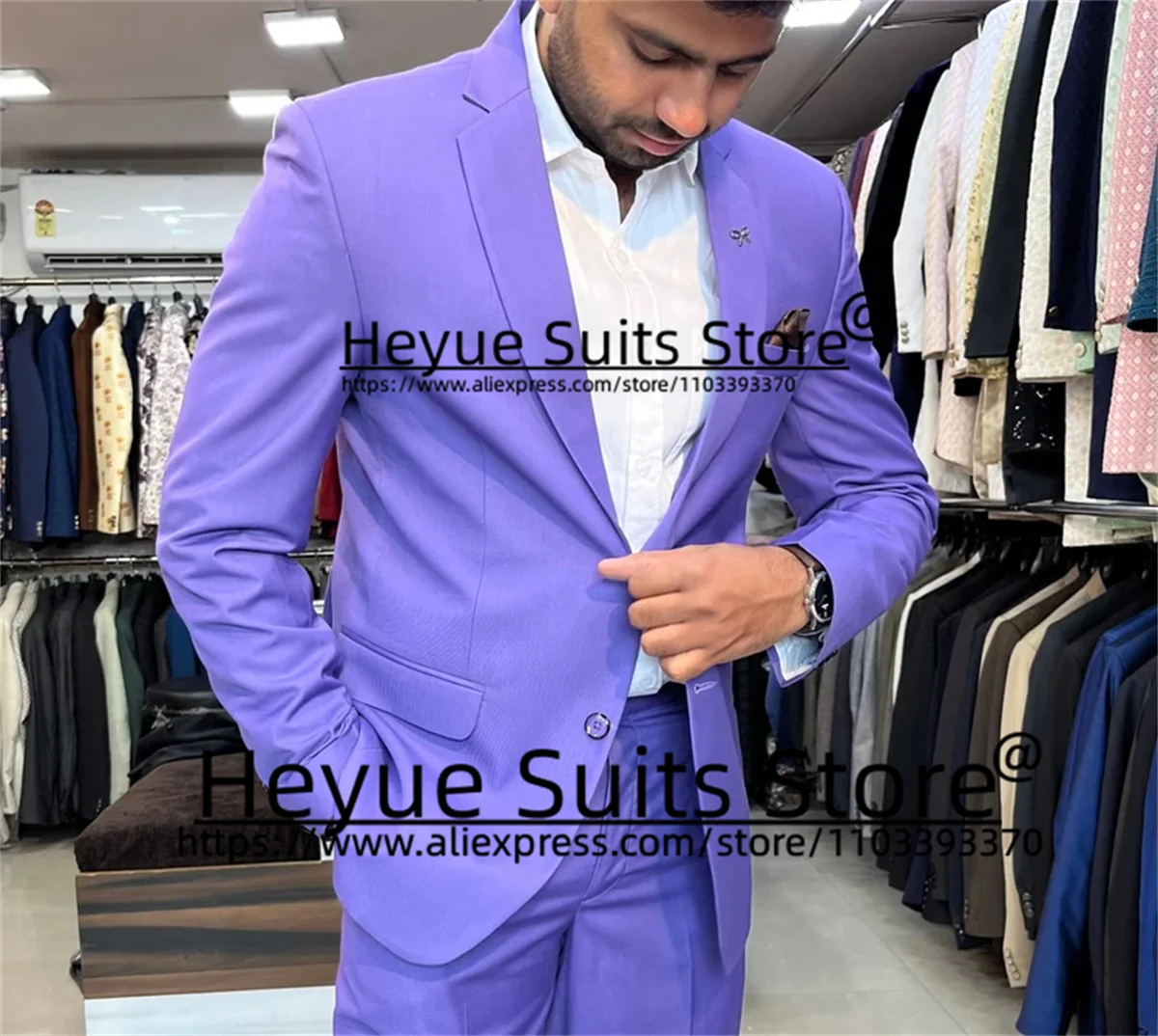 High Qublity Purple Wedding Suits For Men Slim Fit Notched Lapel Prom Groom Tuxedos 2 Pieces Fashion Jacket+Pants Costume Homme