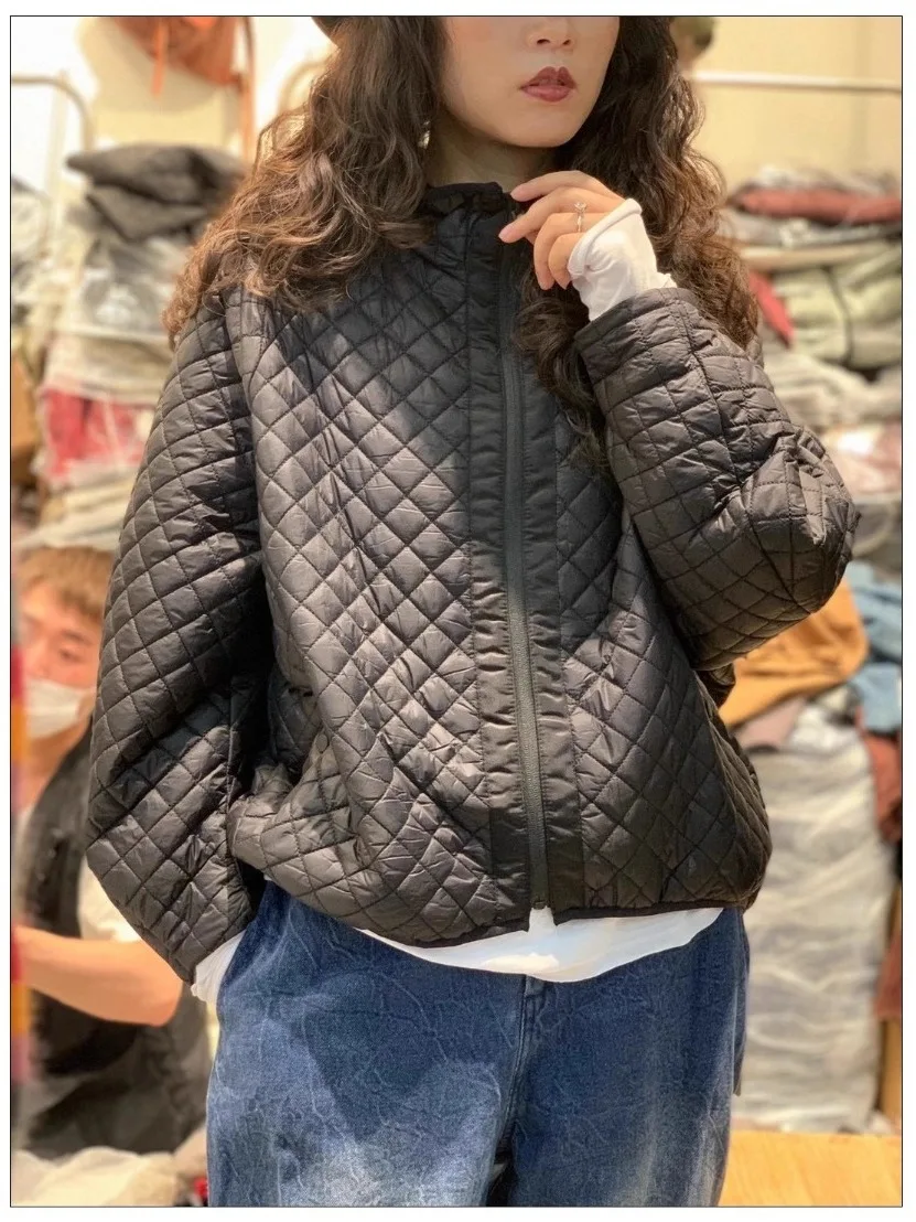 

Повседневное свободное хлопковое тюре, тонкая верхняя одежда, художественное повседневное женское пальто большого размера с капюшоном и ромбовидным узором