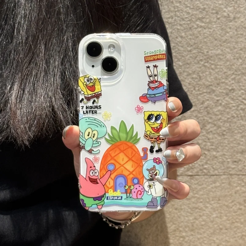 

Cute Cartoon S-SpongeBob P-Patrick Star pineapple Phone Case For iPhone 13 14 15 16 Pro Max Funny S-SpongeBob shockproof Cover