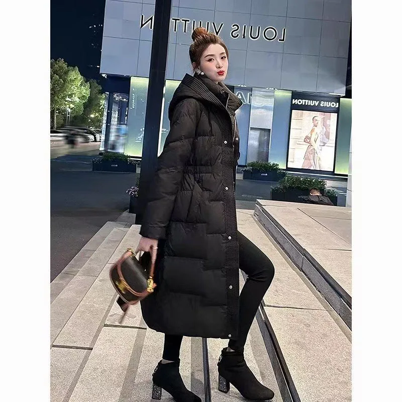 여성용 면 패딩 재킷 후드 벨트 여성용 면 코트 2025 신상 패션 한국 스타일 루즈 롱 파카 코트 여성 아우터