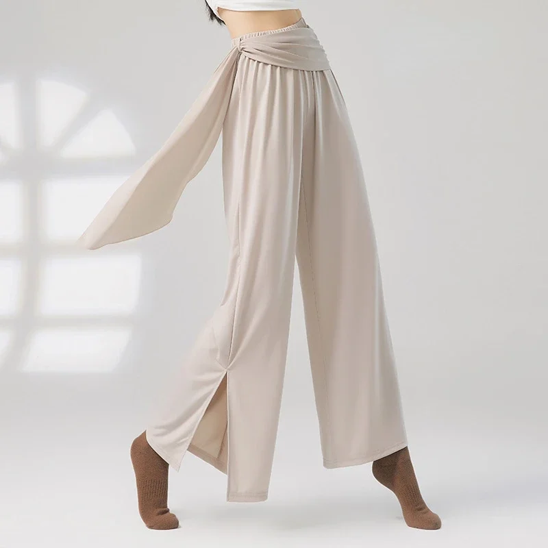 Classical Dance Practice Pants Side Slit Loose Wide Leg Pants Chinese Dance Clothes Drift Belt Modern Dance Women's Costume