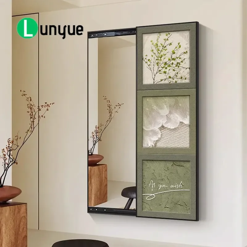 Medieval Style Hidden Full Body Mirror Sliding Wall Art Painting Invisible Full Length Mirror for Porch Household Decor Space
