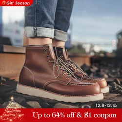 Maden Red Motorcycle Boots Men Vintage Worker Leather Casual Shoes Outdoor Ankle Boot Punk Shoes