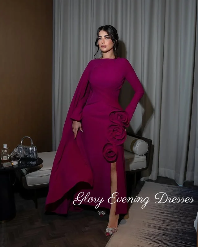 

Long Sleeves Scoop Neckline Evening Dress Luxury Flower Mermaid Prom Dresses Formal Wedding Party Dress Women Customized 2025