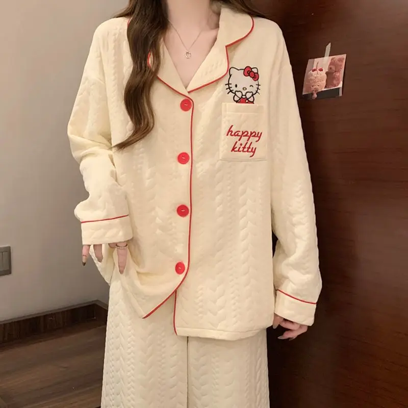 Sanrio Kawaii Hello Kitty Anime Mädchen japanische Frühling Herbst süße Strickjacke lange Ärmel Home Pyjamas Mode Y2K neuen Stil
