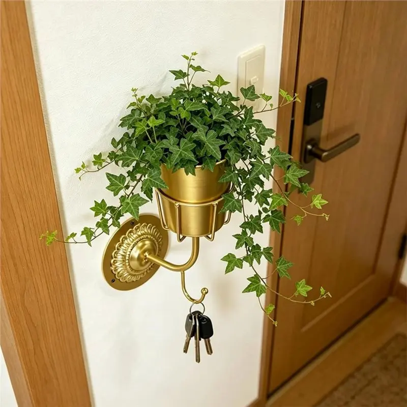 IALJ-Gold Wall Vase With Hook, Opal Wall Vessel For Flowers, Versatile Organizer Wall Flower Container, Handmade Design