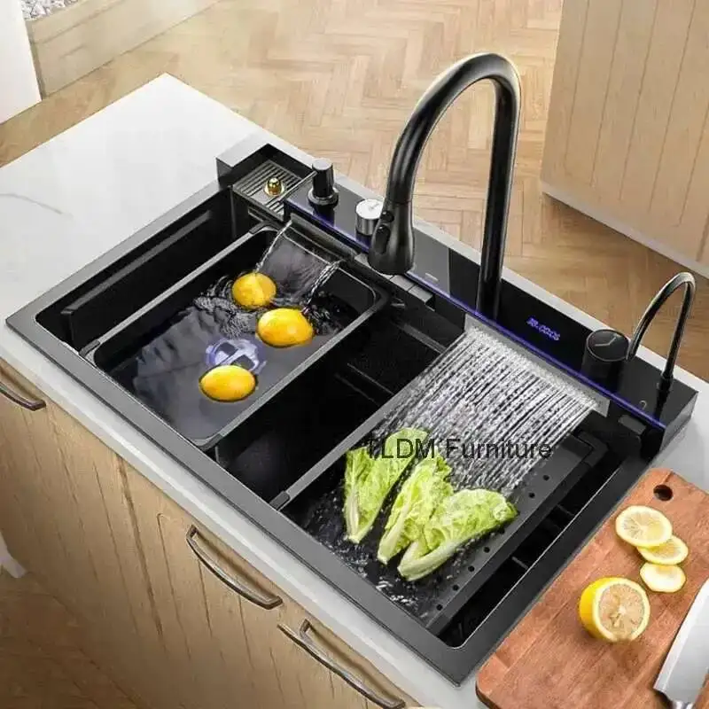 

Creative Smart Kitchen Sinks for Apartments Modern Metal Multi-functional Sinks Luxury Household Kitchen Sinks for Rental Houses