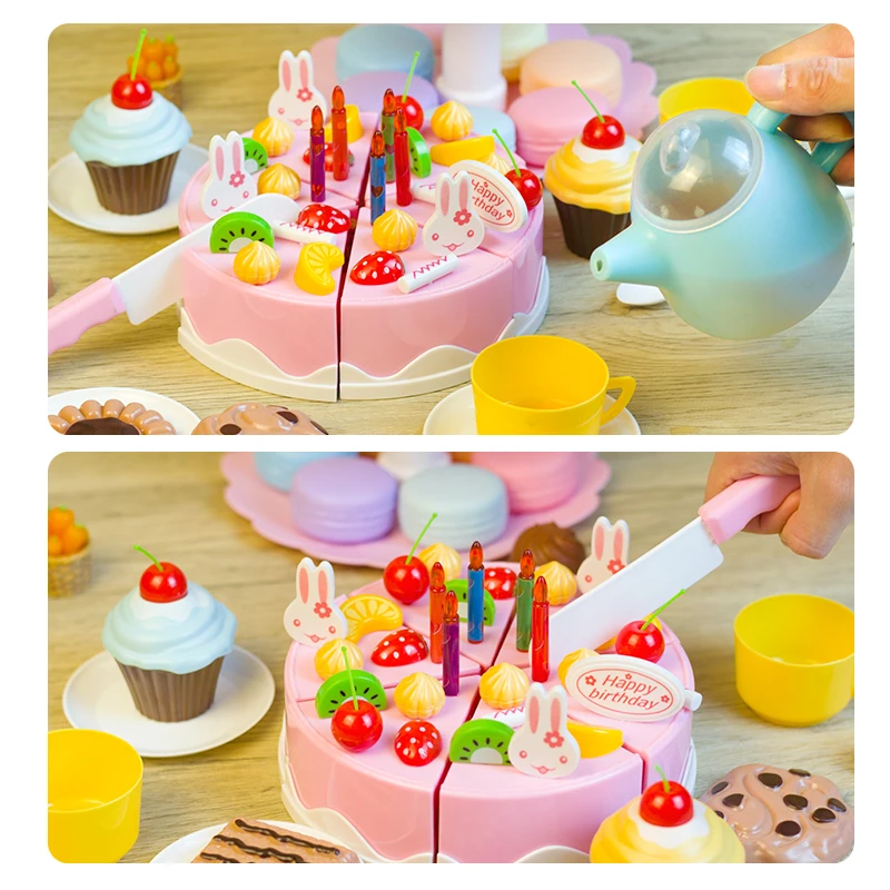 Kid Cut Game Education Children Toys For 3 Year Birthday Girl Toy Cake DIY Minature Food Simulation Pretend Play Kitchen Set Tea