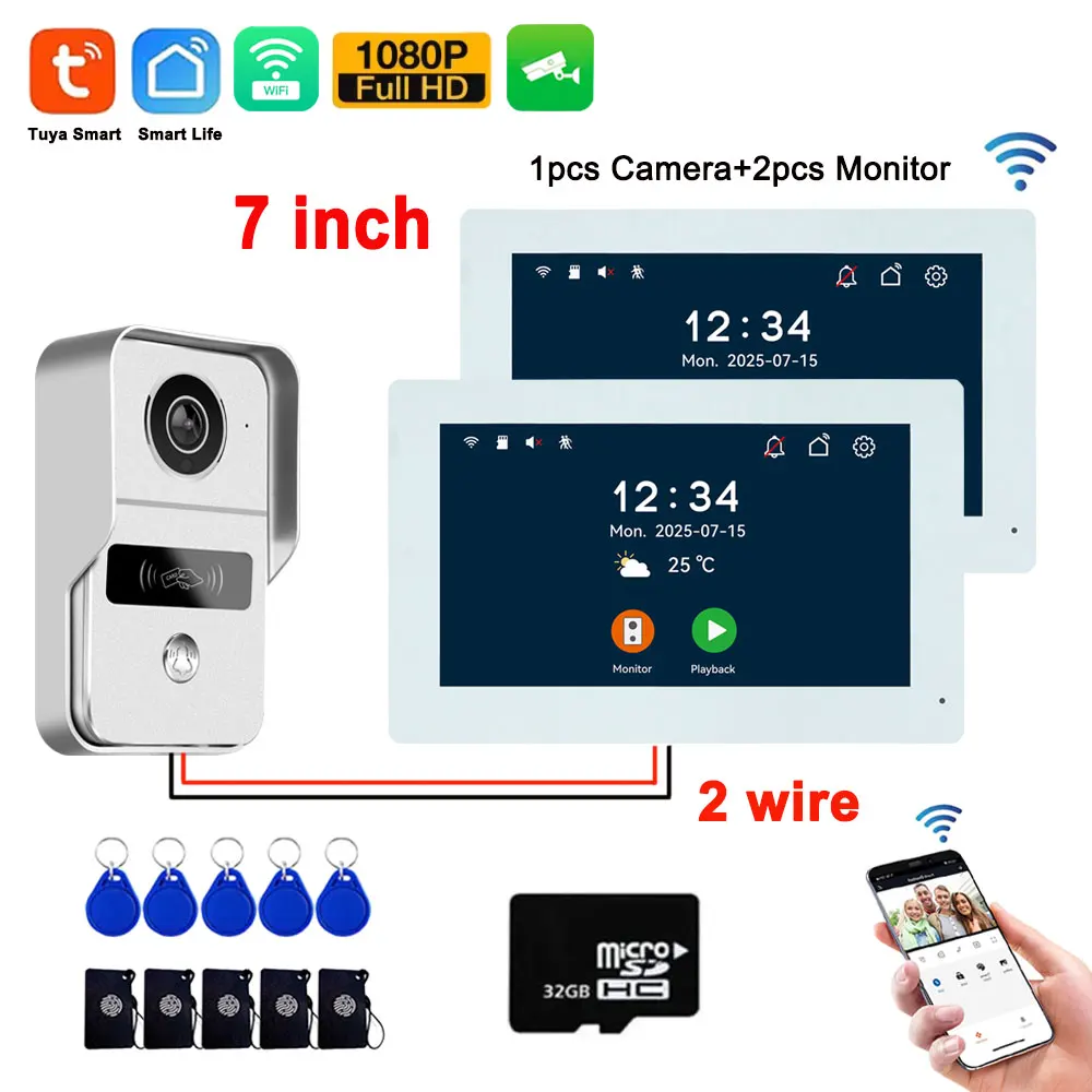 2-draads digitaal video-intercomsysteem Draadloos 5G WiFi videodeurtelefoon Tuya Smart Deurbel 4in1 Ontgrendelen 7/10 inch 1V1/1V2 Optioneel