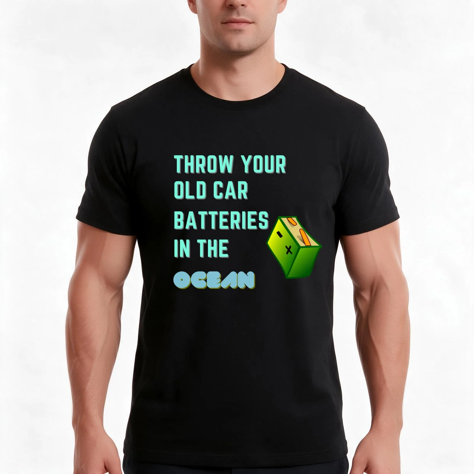 Throwing Used Car Batteries In The Ocean T-Shirt, Summer Casual Cotton Tee, Oversized Streetwear Tops, Vintage Graphic Print