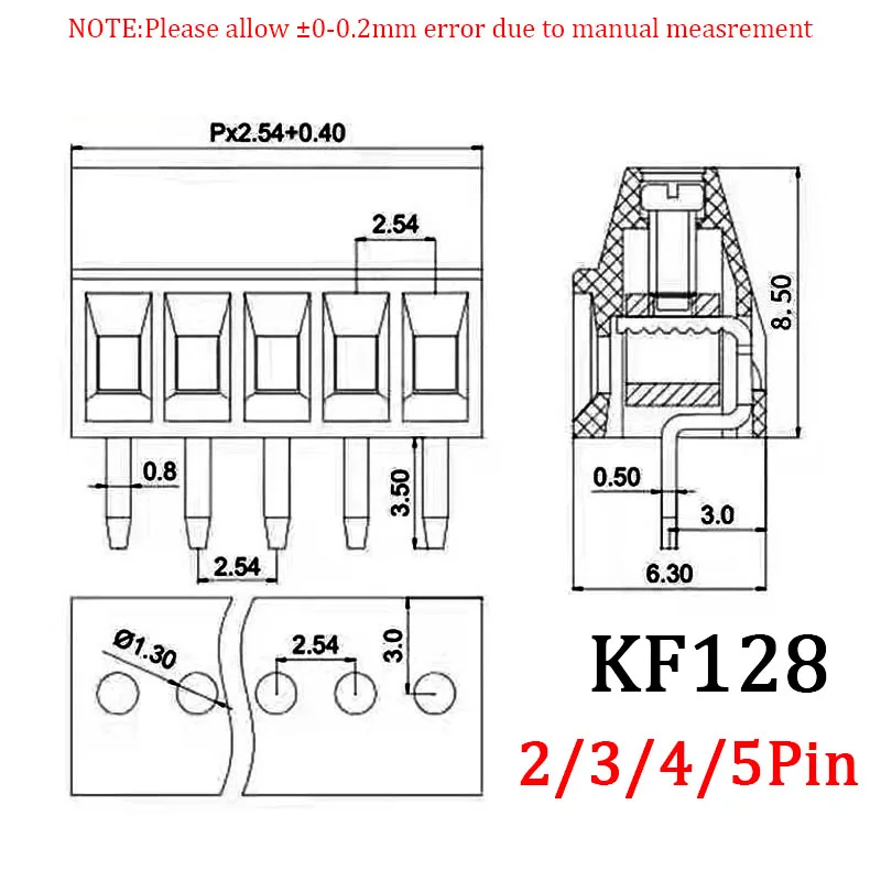 10Pcs KF128 Mini Terminal pcb board connector for Wires 2.54mm Pitch 2/3/4/5/6/7/9/10/12Pin Screw Terminal Block 26-18AWG Cable