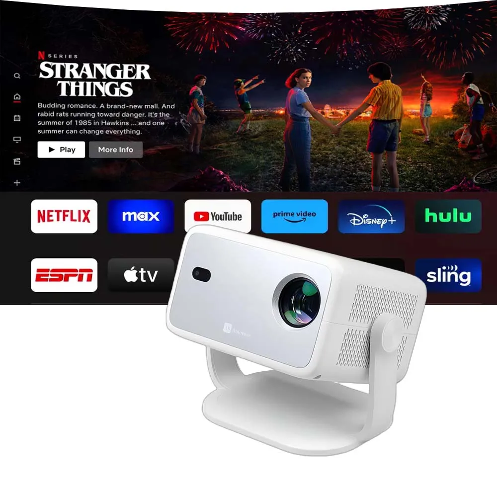

Amornee [Netfix Certified & Auto Focus] 4K Mini Projector with WiFi and Bluetooth 1080P Full HD Auto Keystone TV Projector