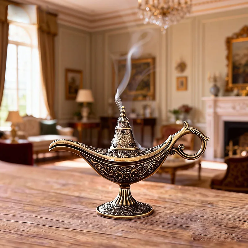 Antique Style Alloy Incense Burner Durable Home Decor  Tea Ceremony Decoration Aladdin Genie Lamp Gift Arabic Incense Burner